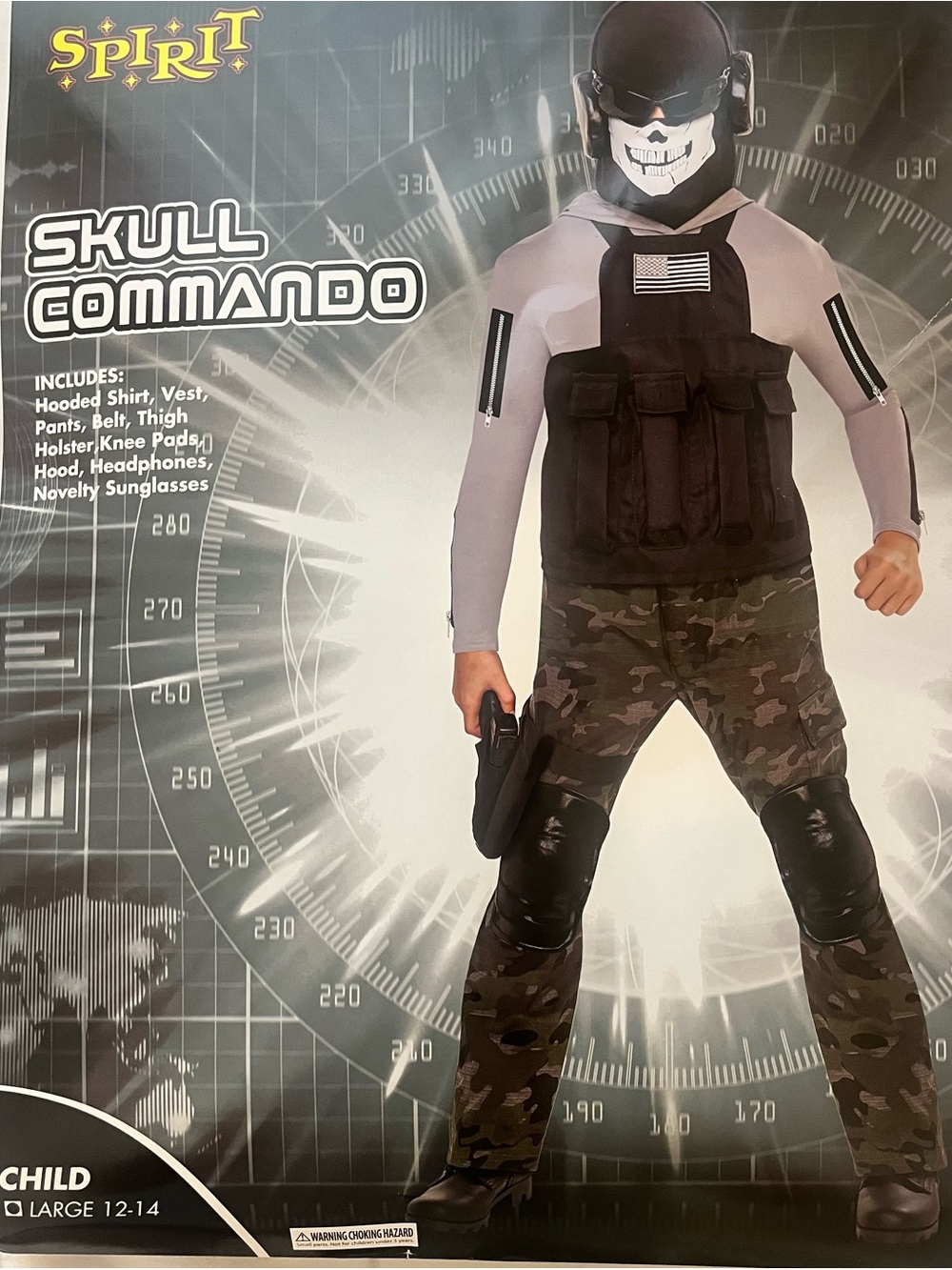 Spirit Skull Commando Kids Costume - Black, Gray & Camouflage-L 12-14